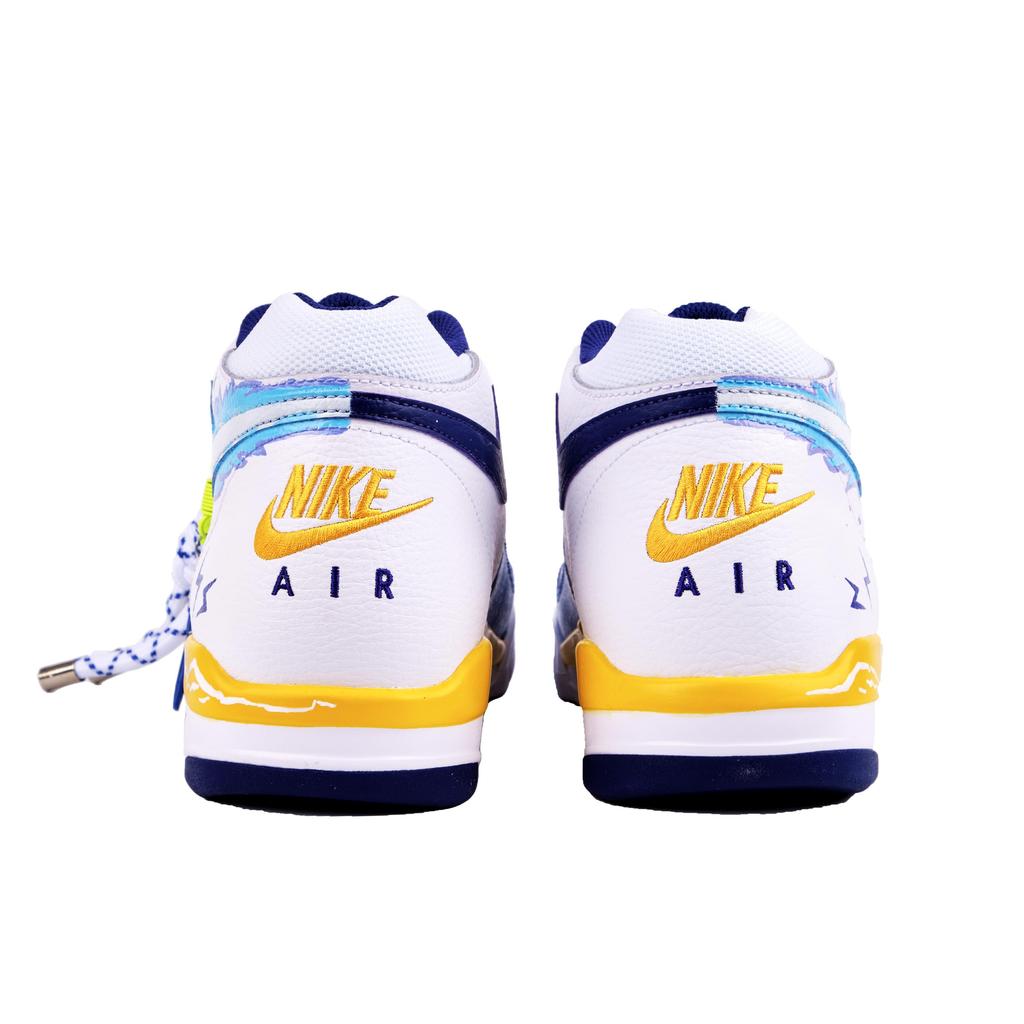 Nike Flight Legacy Slip Resistant Abrasion Resistant Mid top Vintage Basketball Shoes Men's White Blue BQ4212-102(Team626-)