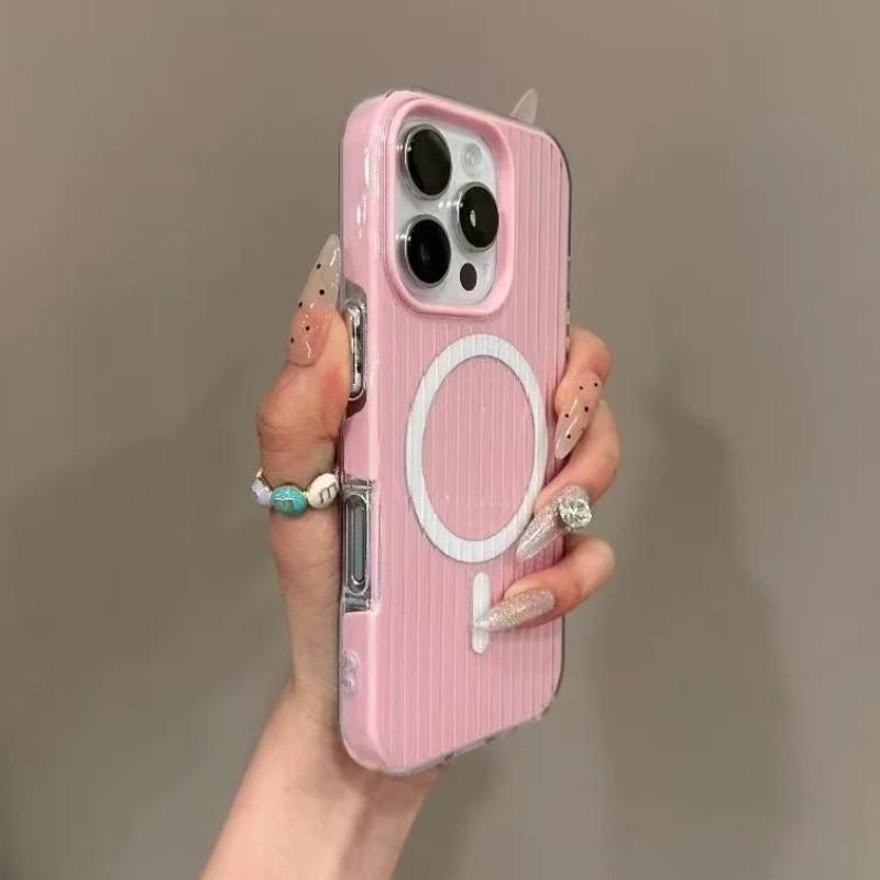 Candy Colour Luggage Striped Magnetic Hard Protect Cases For IPhone 16 15 14 13 Pro Max Shockproof Wireless Charging Phone Cover