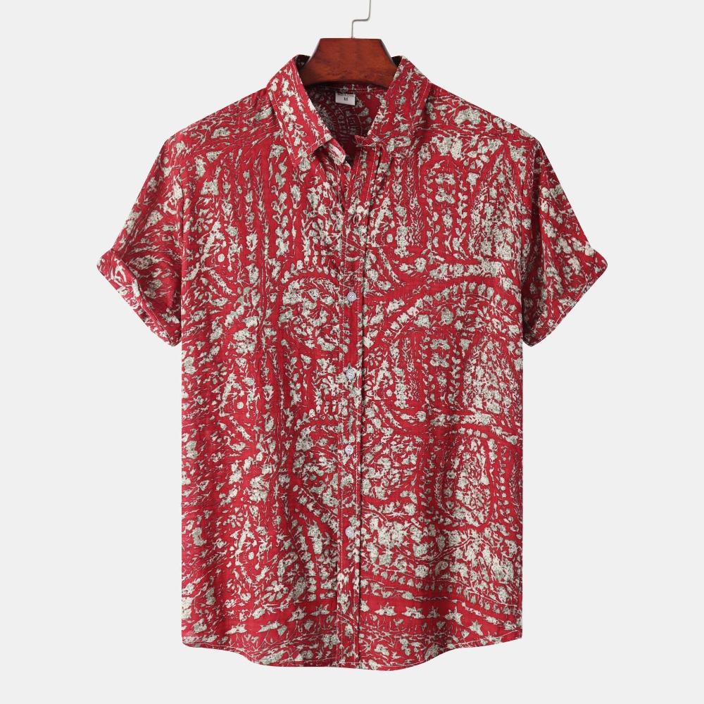 2026 Summer New Printed Short Sleeved Men's Flower Shirt with Quick Drying Pattern