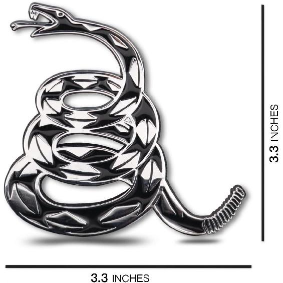 Dont Tread On Me Metal Car Sticker, Gadsden Flag Auto Emblem, 3D Snake Decal For Automotive, Truck, Motorcycle (Silver)