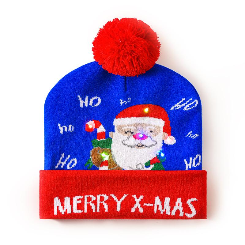 Colorful Dazzling LED Christmas Hat Holiday Pompom Ball Knitted Winter Beanie for Adults and Children Festive Party Hat