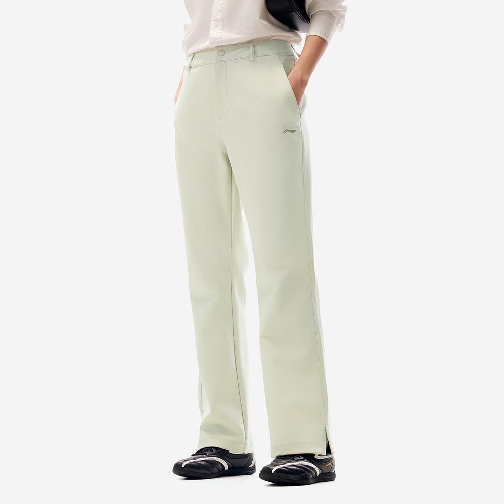 Li Ning Solid Color Mid Waist Breathable Versatile Flared Sports Long Pants Women Bottoms Gravel-White-Gray AYKV720-6