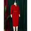 Women V Neck High Waist Solid Pencil Midi Office Commuting Dress