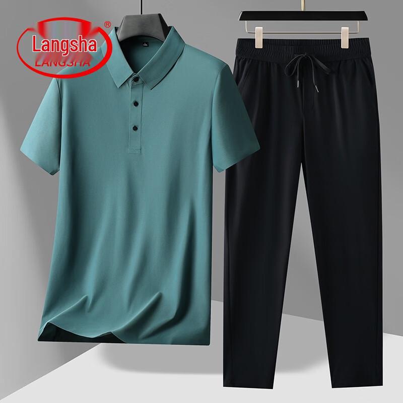 LangSha Men's Ice Silk Short Sleeve Polo Set