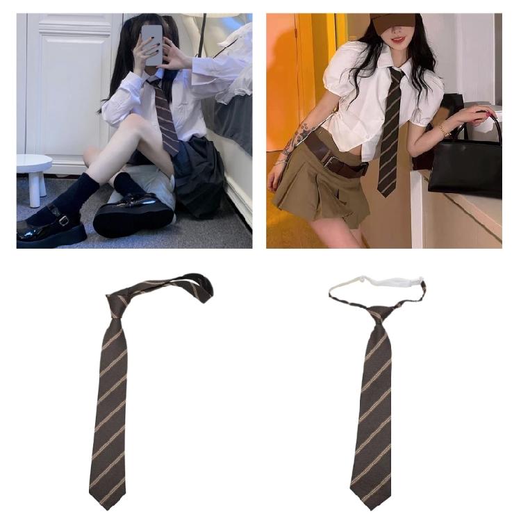JK Mädchen Kaffee Gestreift Vorgebundene Krawatte Schüleruniform Business Krawatte Fliege
