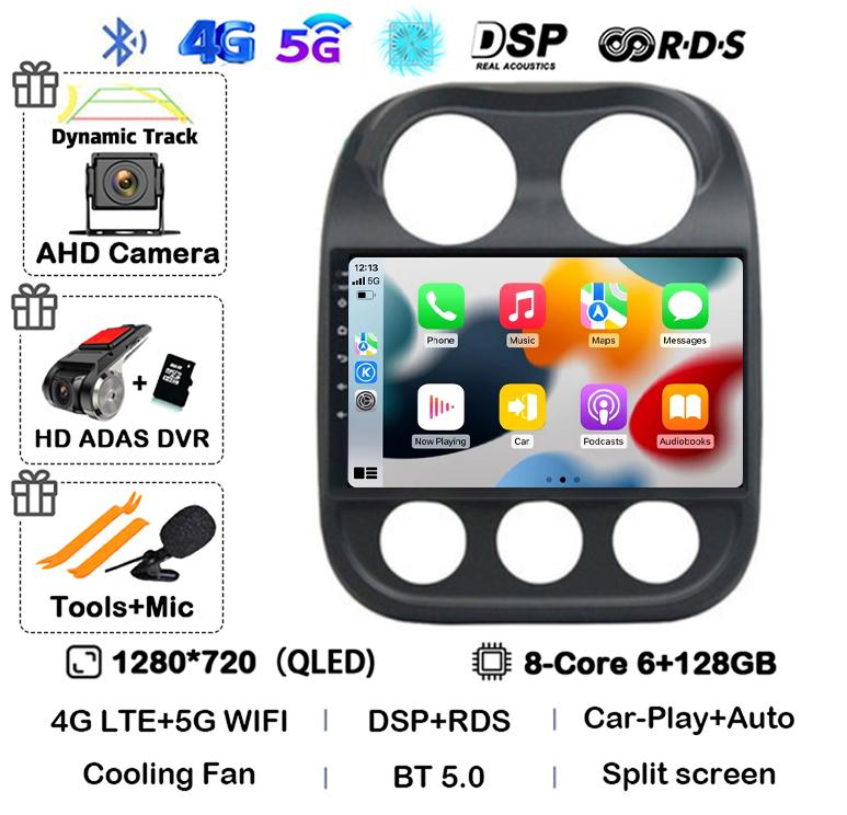 Android 14 Carplay Auto Car Radio For Jeep Compass Patriot 2010 2011 2012 2013 2014 2015 2016 GPS Multimedia Stereo Player QLED