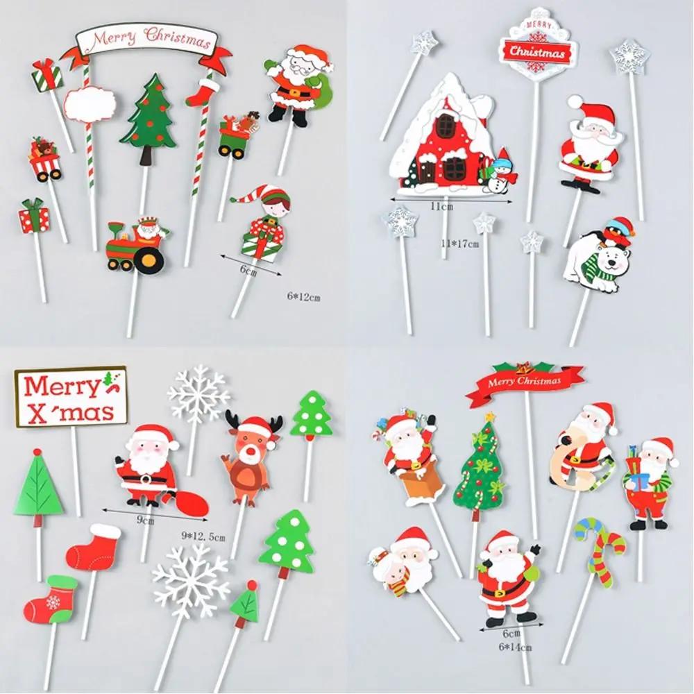 Creative Paper Cake Topper Merry Christmas Snowflake Santa Claus Christmas Cake Decor New Year Cupcake Toppers