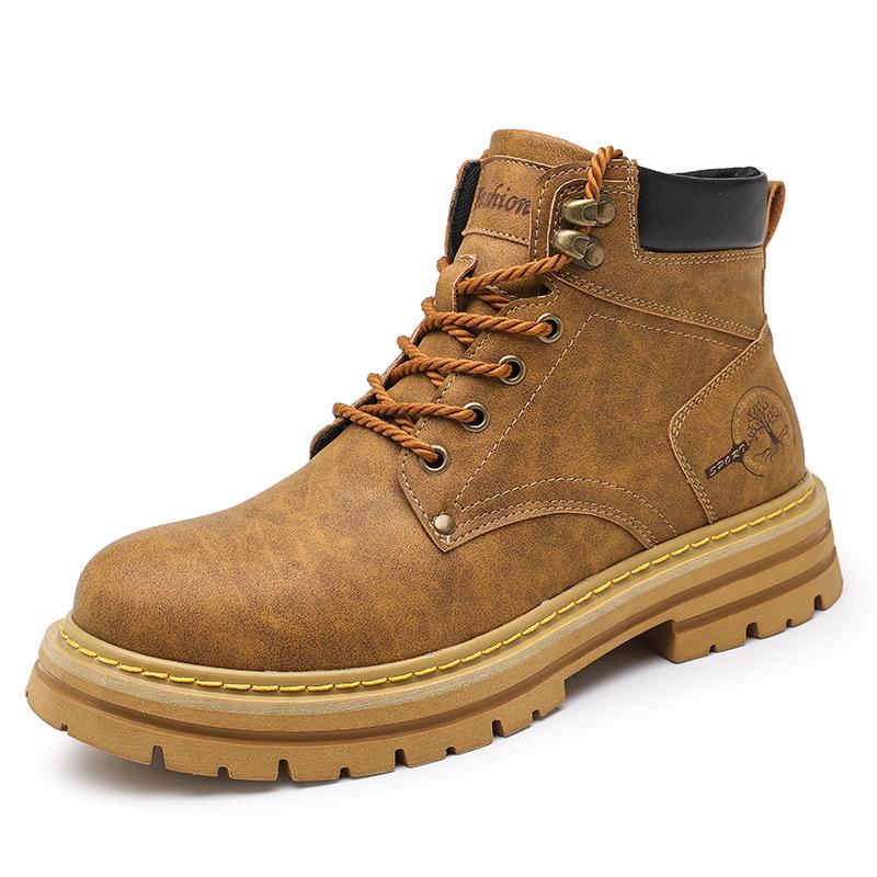 Martin boots men's winter velvet high-top British wind mid-top rhubarb boots men's cotton shoes genuine leather retro boots