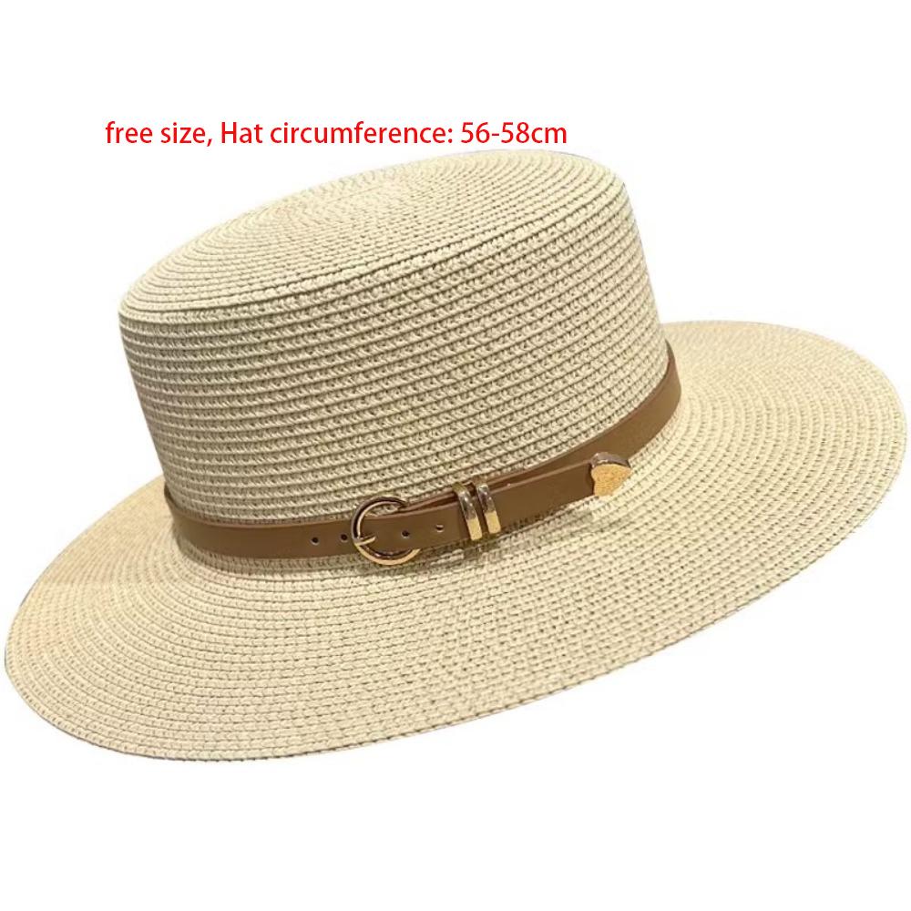 Casual Flat Top Hat Straw Buckle Hat New Visor Cap  Summer
