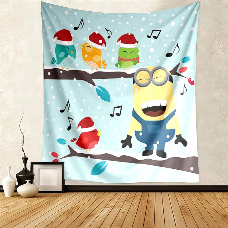 Minion Christmas Pattern Tapestry Wall Hanging Boho Aesthetic Wall Blanket For Bedroom Living Room Dorm Home Wall Decor 101243