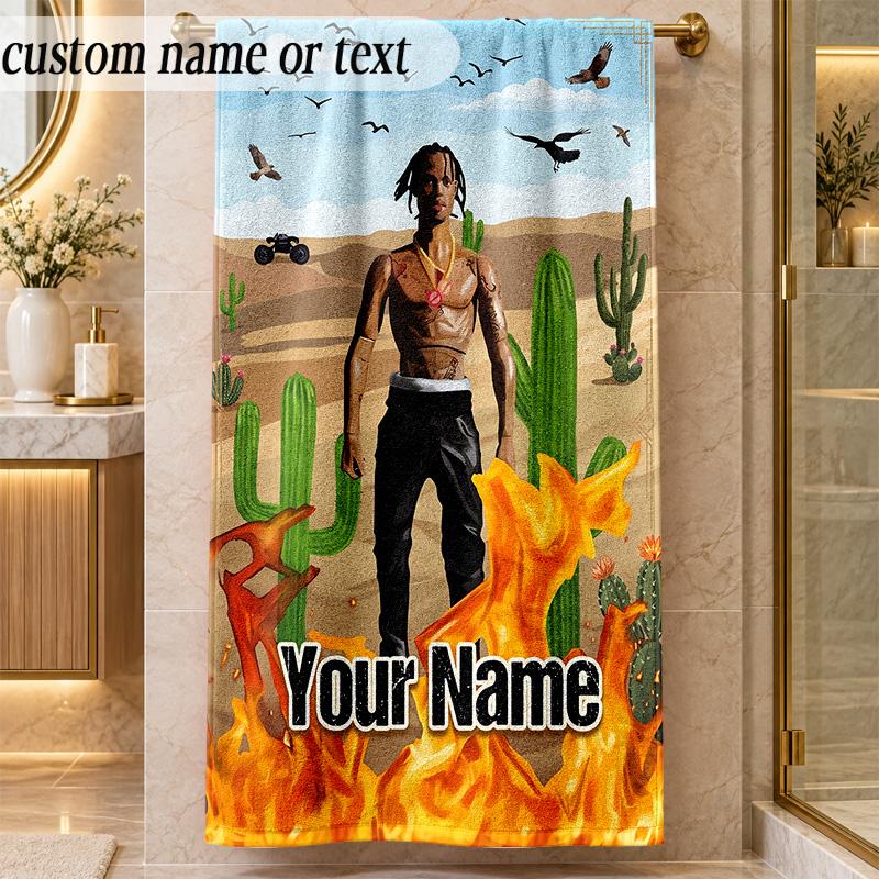Beach TowelTravis Scott Custom Name Text Personalized Soft Towel for Beach Pool Indoor Home Decor Gift