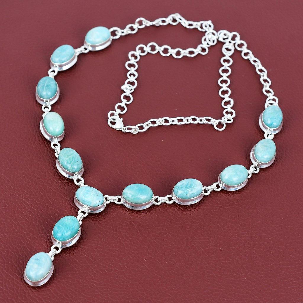 Amazonite necklace 925 sterling silver necklace adjustable chain necklace top quality gemstone jewelry handmade necklace anniversary gifts