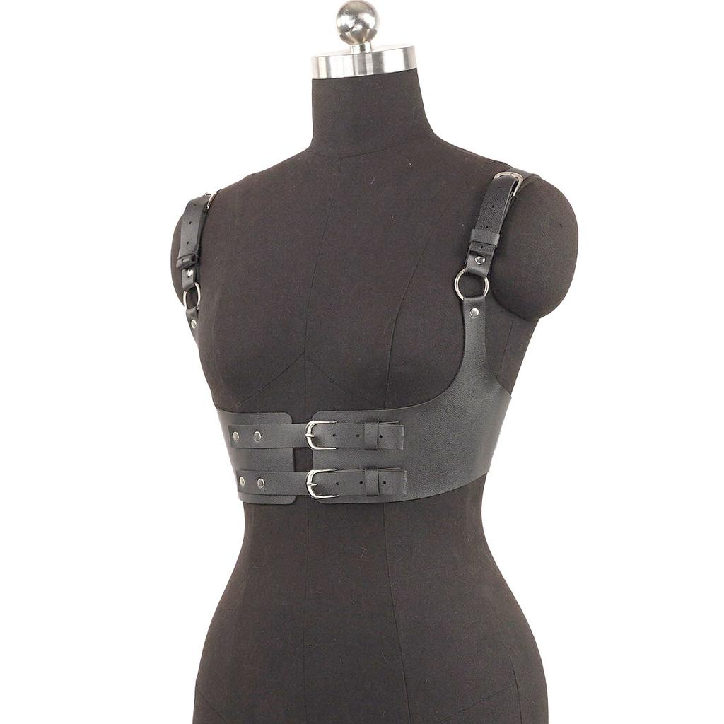 Leather Choke And Leather Cage Bra Harness Fashion Chest Harness Woman Rave Costume Beltleather Underbust Harness