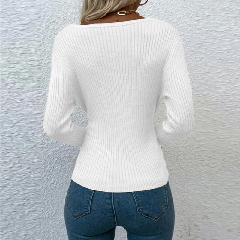 Women's Fashion Front Irregularly Crossed Long-sleeved  Knitted Pullover Sweaters Slim Ribbed Knitted Sweaters