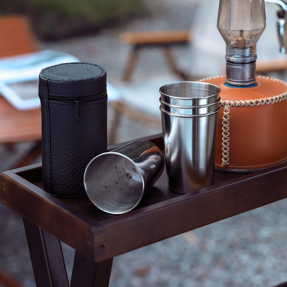 4 Pcs/Set Stackable Stainless Steel Drinking Cup Reusable Portable Drinking Glasses Outdoors