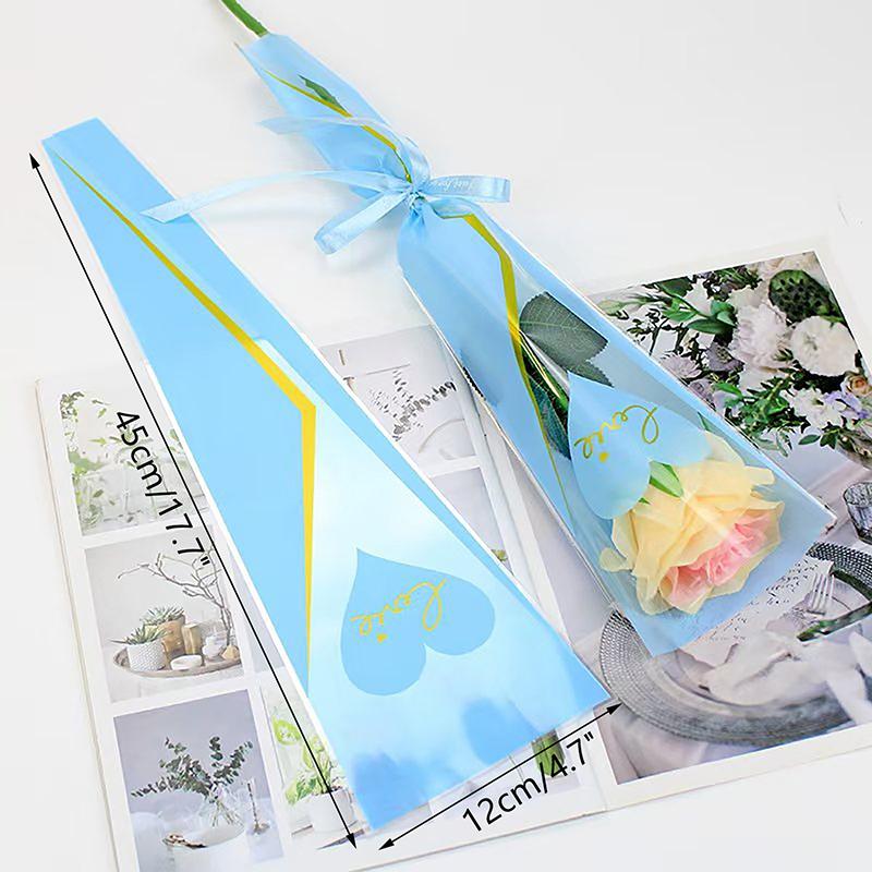 50Pcs Single Rose Sleeves Flower Wrapping Bag Bouquet Packaging Bags Clear Cellophane Floral Wrappers For Valentine'S Day
