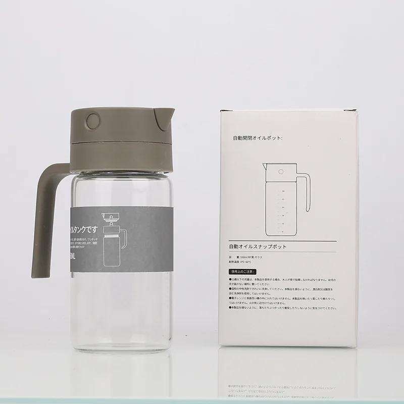 Öldosierer mit tropffreiem Schwerkraftdeckel Automatisches Öffnen-Schließen Glasölflasche Küche Auslaufsicher Sojasaucen-Essigbehälter
