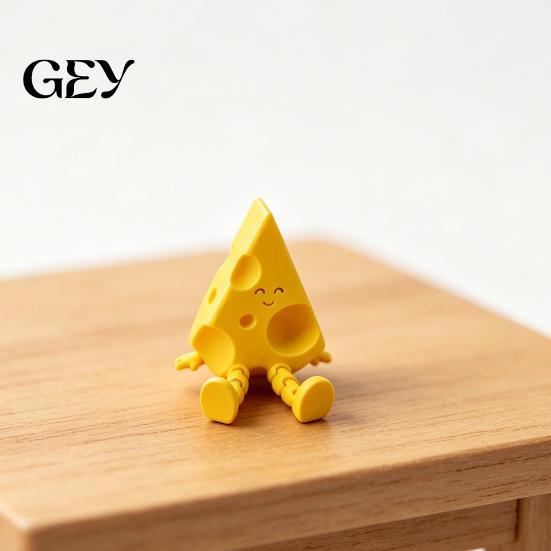 Tabletop Cheese Decor Novelty Sculpture with Movable Joints, 3D Printed Funny Cute Decoration Slice Figurine Fidget Toy for Stress Relief, Office Desk