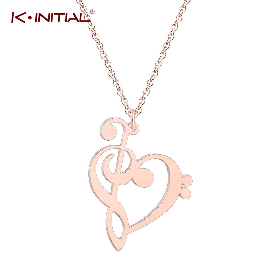 Kinitial Treble Bass Clef Heart Pendant Necklace Simple Music Jewelry Gift for Teacher Women Girls