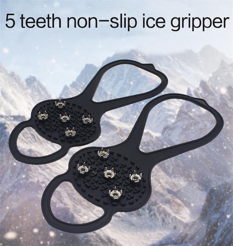 5 Teeth Ice Gripper For Shoes Women Men Crampons Ice Gripper Spike Grips Cleats For Snow Studs Non-Slip Climbing Hiking Covers