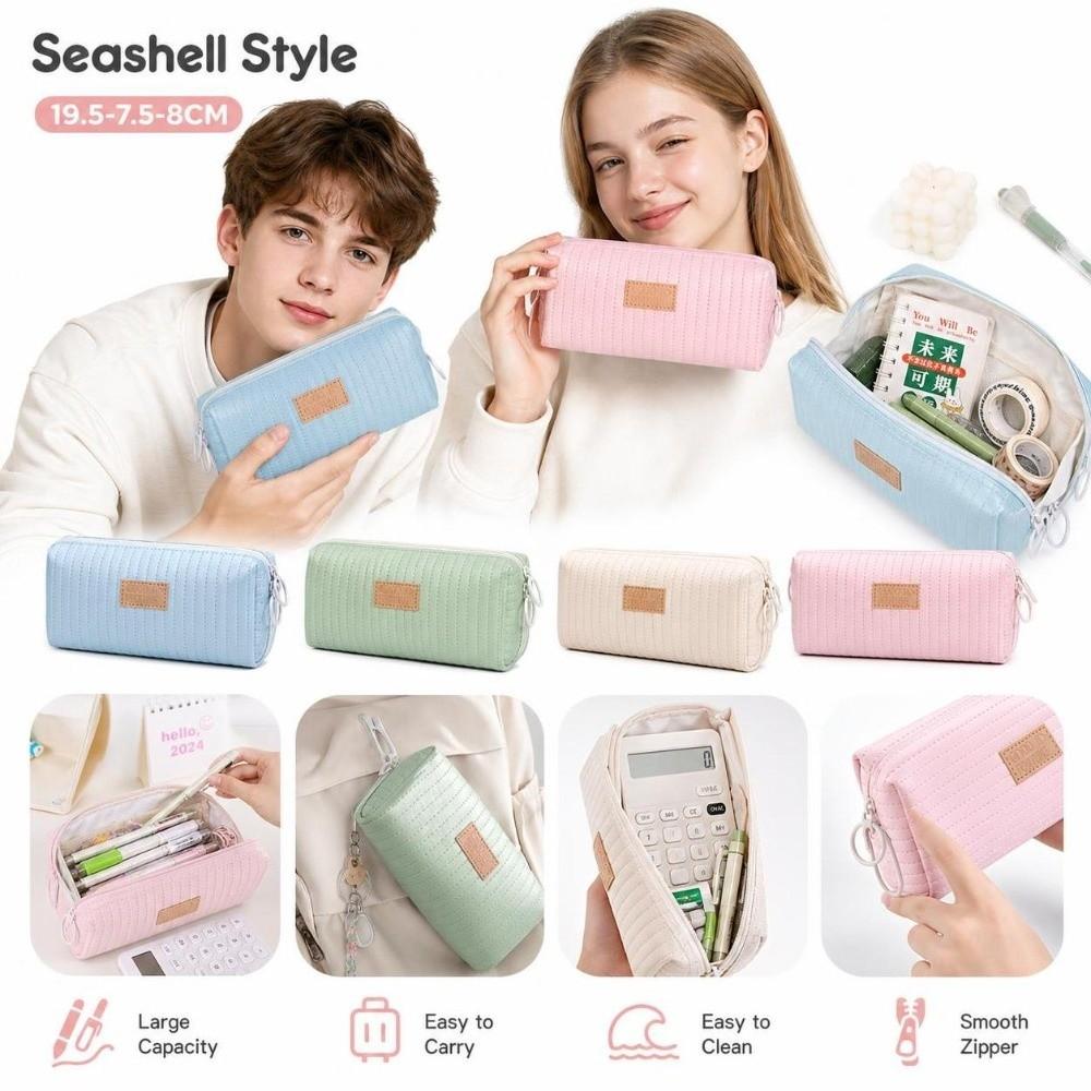 Double Zipper Pen Bag PU Pen Storage Bag New Pencil Pouch  Stationery Supplies