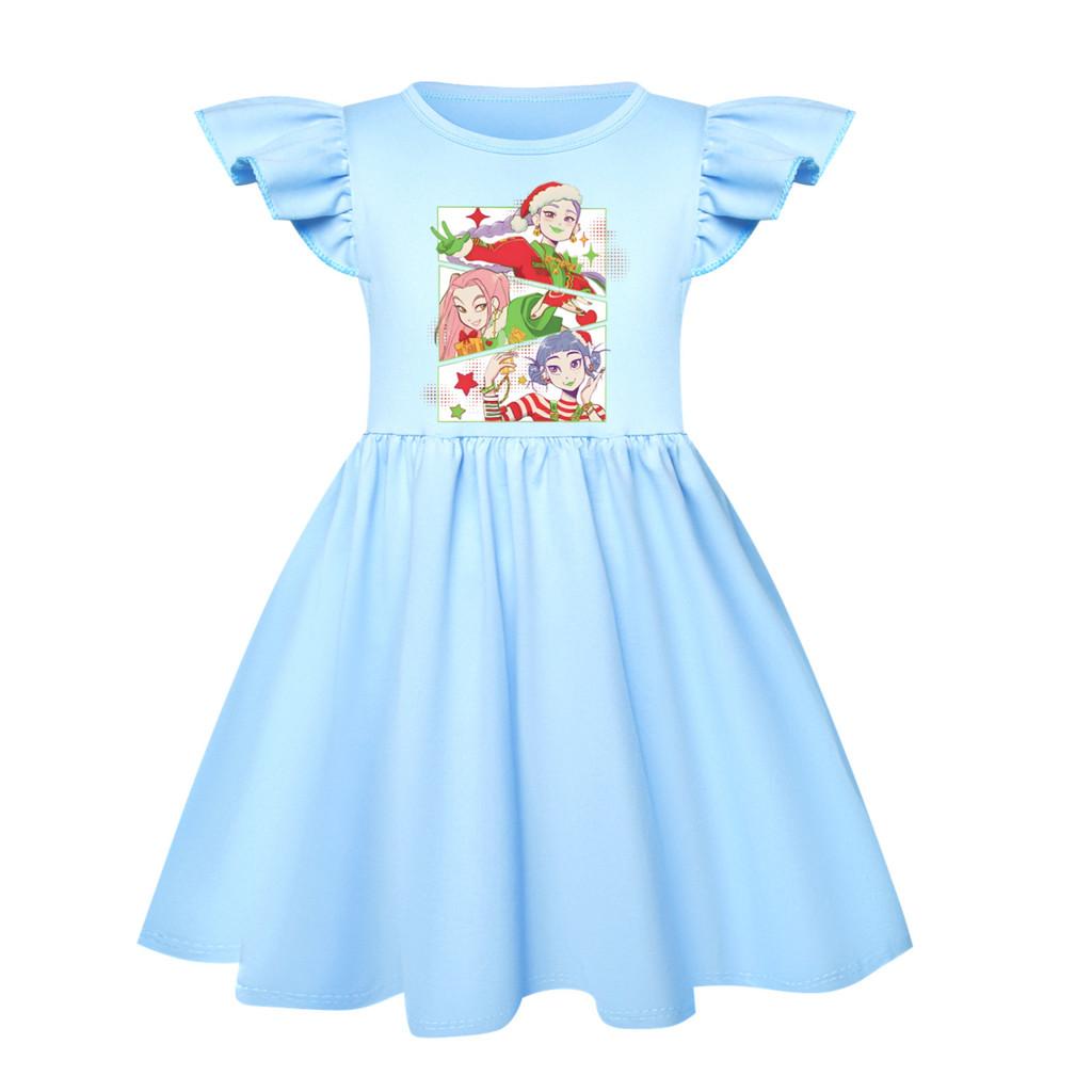 

5157 Kids Girls Christmas New Year Mira Zoey Rumi Printed Ruffle Short Sleeves Casual Dress 150cm