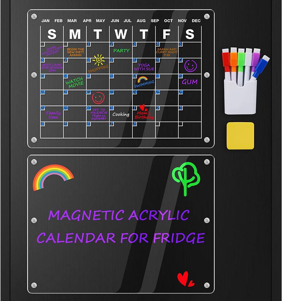 Magnetic Clear Fridge Dry Erase Calendar and Weekly Meal Planner Board