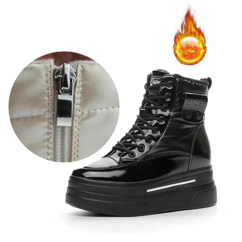 Fashion Top Quality 9cm Genuine Leather Autumn Winter Motorcy Ankle Boots Cross Tied Keep Warm Thick Bottom Zip Comfy Plush Spring Shoes