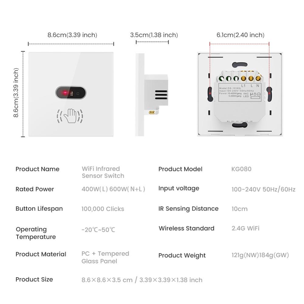 WiFi Gesture Switch with Infrared Sensor for Smart Light Control Touchless Compatible with App Voice Activation