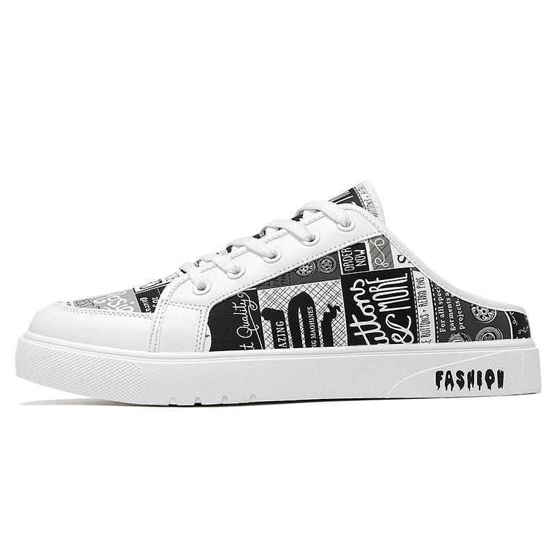 Closed Toe Sandals Half Shoes For Men Mules Canvas Flat Board Shoes Backless Loafers Slippers Man Slides Semi-Drag Casual Shoes