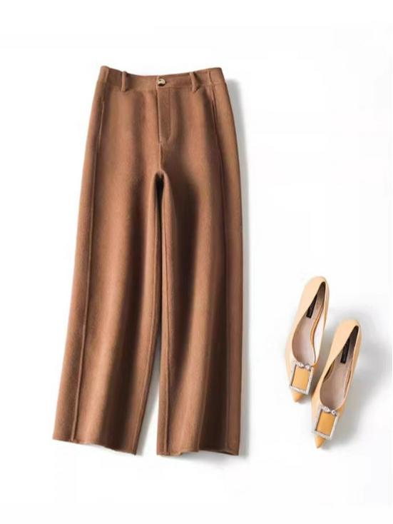 Women s 100% Wool Straight-Leg Winter Pants - Thick Double-Faced Fabric, Wide-Leg, Nine-Point Length for Autumn and Winter. S верблюд