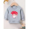 European sizes Adorable Red Mushroom Cat Print Sweatshirt for  Kids, Designed , Featuring a Easy Round Neck And Comfortable Outdoor Wear for Ages 0-3