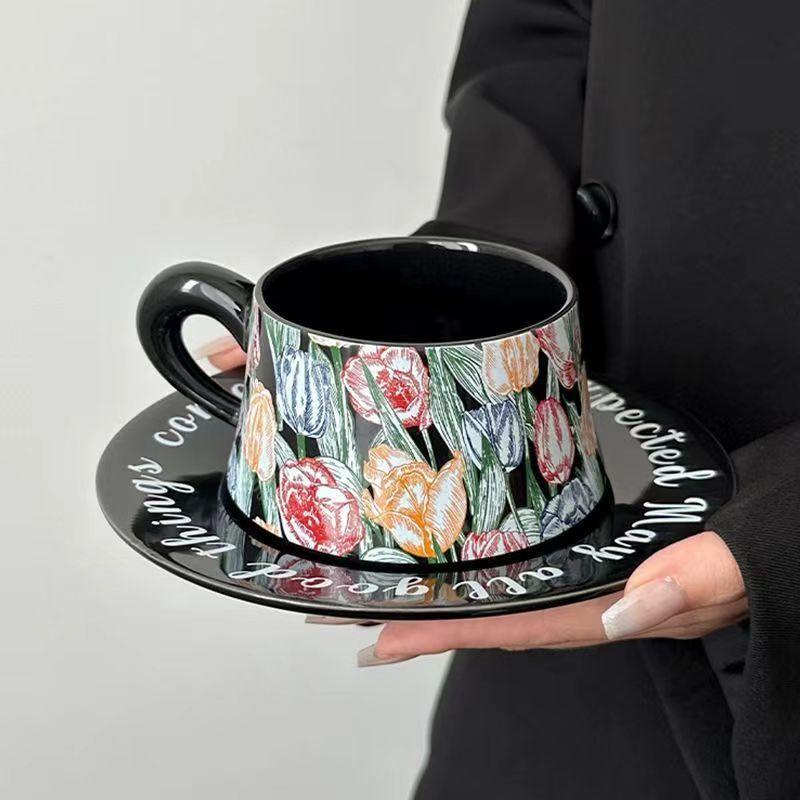 Retro Iris Designer Coffee Cup And Saucer Set, High-End Sub-High-Value Gift Souvenir