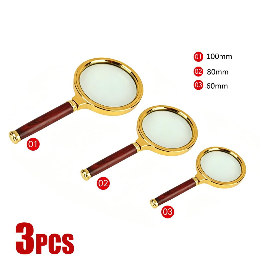 60mm 80mm 100mm Lens Handheld Magnifying Glass 10X High-Definition Retro Magnifier Eye Loupe Magnifying Glasses