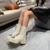 Martin Boots, Women's Autumn Single Boots, Thick Soled Sponge Cake High Heels, Front Zipper White Short Boots, Rhinestone Slim Boots