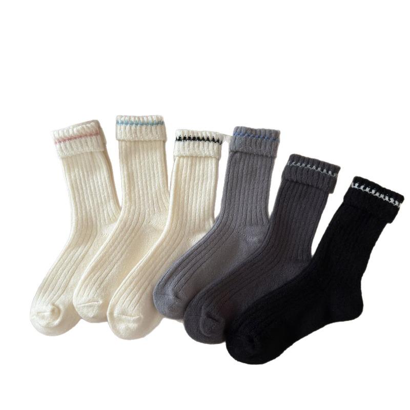 Thick, Warm, Soft and Fluffy Fleece Mid-calf Socks for Autumn and Winter, Solid Color Sweet Pile Socks, Versatile for Women