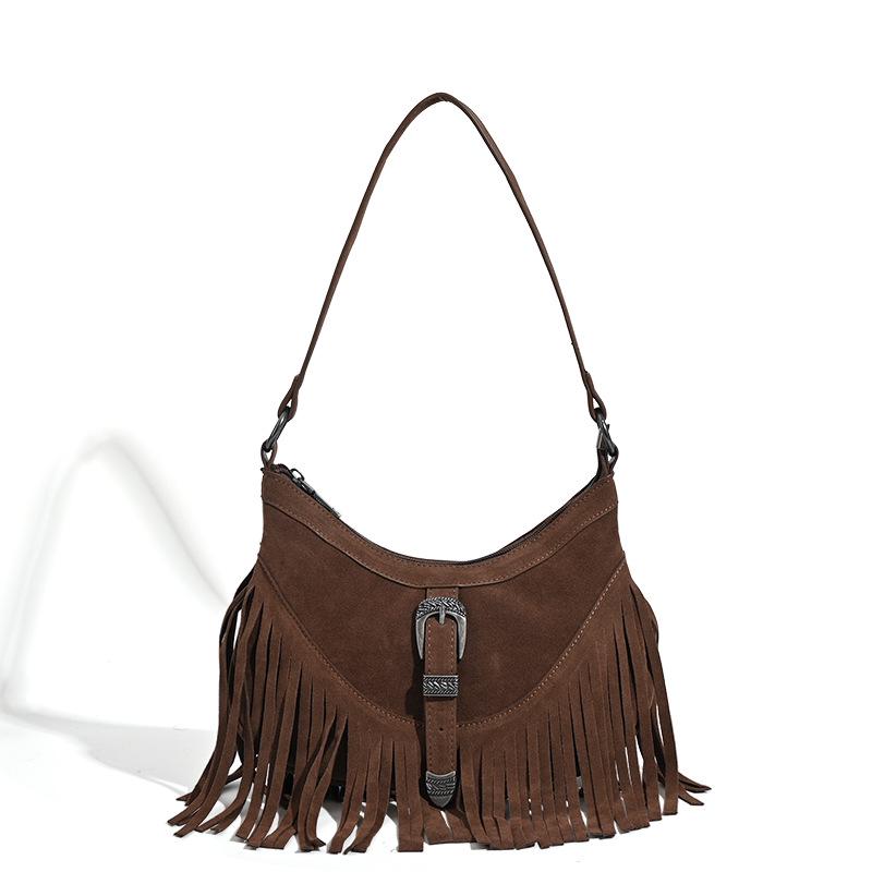 2024 Retro Suede Tassel Shoulder Bag: High-End, Original, Versatile