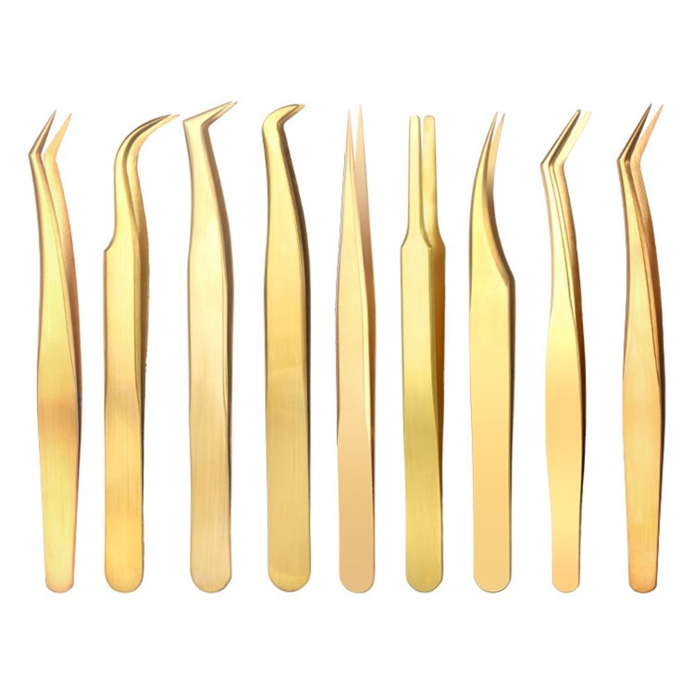 Gold Curved Tip Tweezers Stainless Steel Straight Tweezers Lash Extension Tweezers  Nail Art