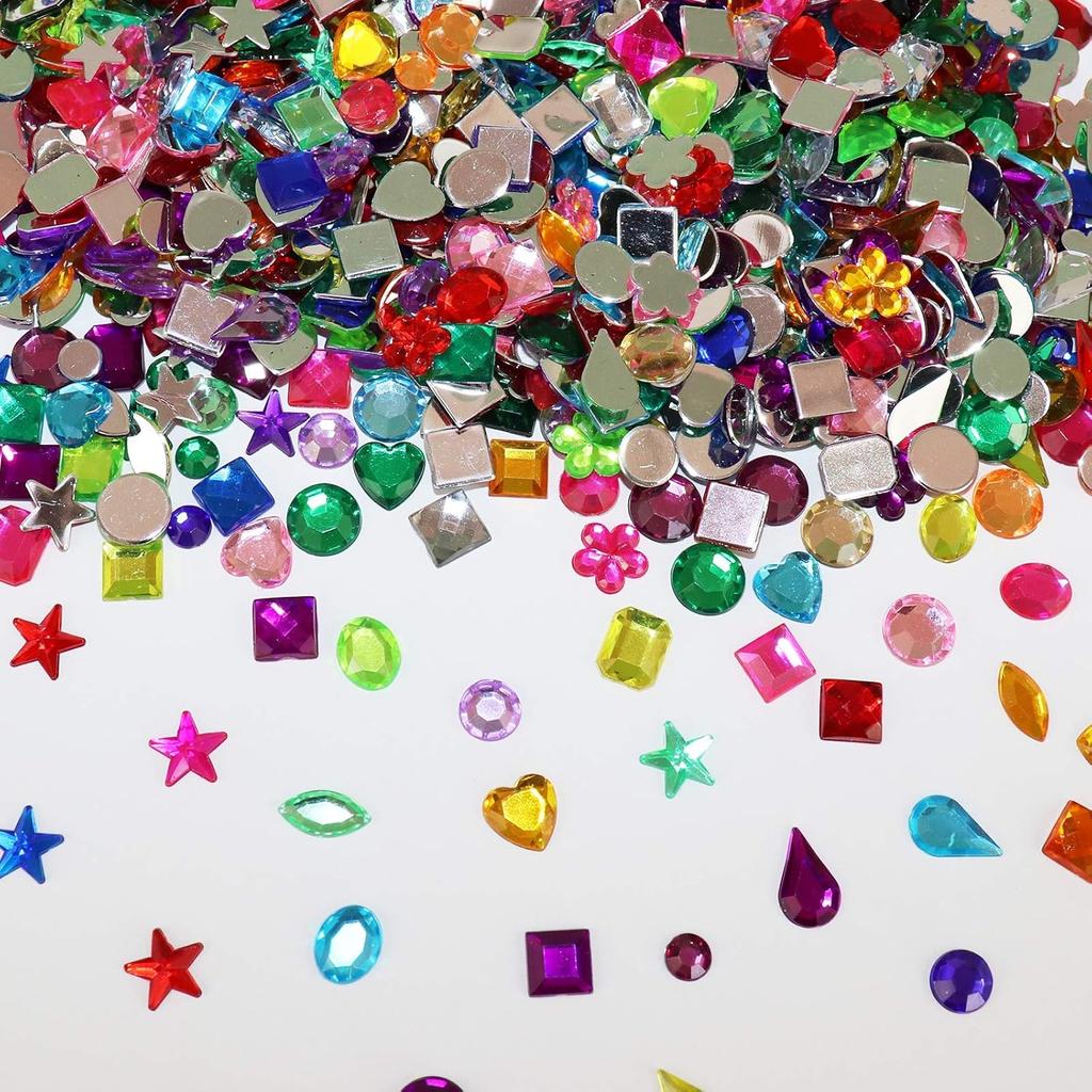 1200 Pcs Acrylic Flatback Rhinestones12 Different Shape Gems for DIY Craft Jewels Gemstone Wedding Birthday Decoration