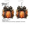 Cute Autumn Earrings 1 Pair Pumpkin for Women, Acrylic Dangle Drop Retro Plaid Bow with Bow, Halloween Fall Jewelry Holiday Party Gift Women