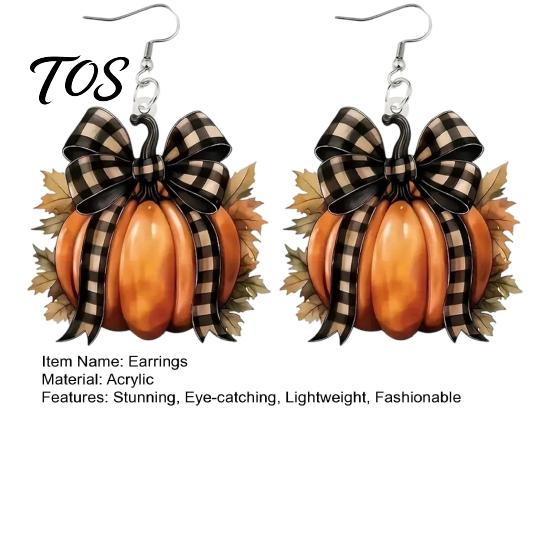 Cute Autumn Earrings 1 Pair Pumpkin for Women, Acrylic Dangle Drop Retro Plaid Bow with Bow, Halloween Fall Jewelry Holiday Party Gift Women