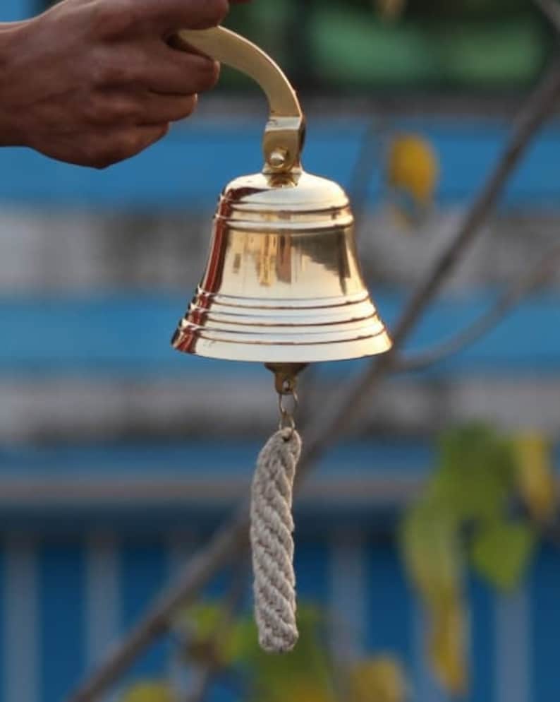Antique Solid Brass Ship Bell Vintage Pub School Door Bell Wall Mounted Bracket Nautical Marine Time Gifts