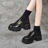 Platform shoes women's autumn and winter square buckle waterproof table muffin and one-pedal single shoes four-season shoes