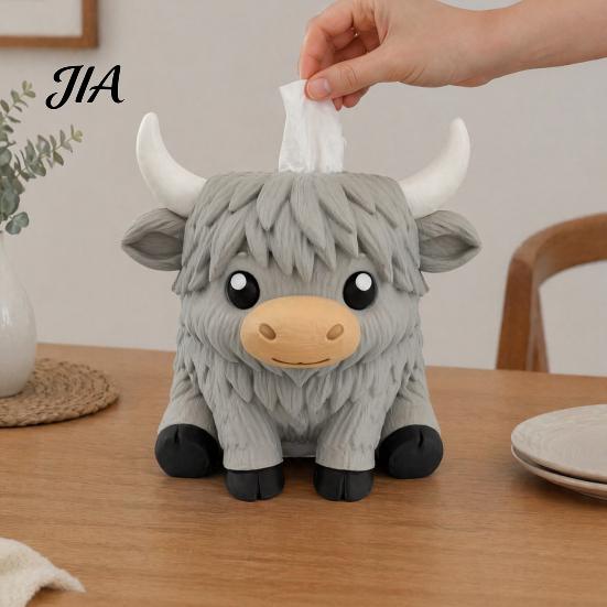 Bathroom Vanity Napkin Storage Simulated Highland Yak Tissue Box, Cute Decorative Paper Dispenser, Waterproof Durable Petg Material Case Matte