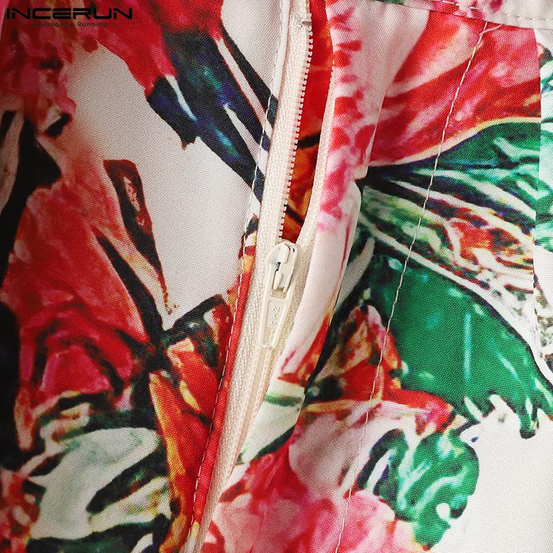 INCERUN Bohemian Men Floral Print Summer Pants Beach Holiday Wide Leg Trousers