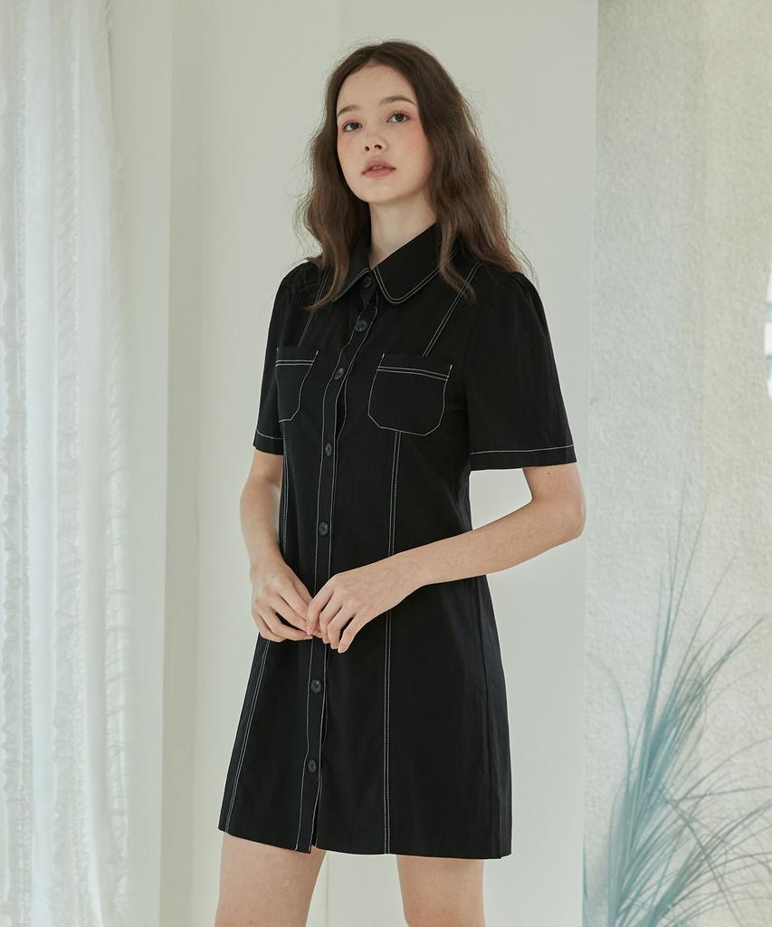 Bye Bye Seop Stitch Half Mini Dress Black [T42]
