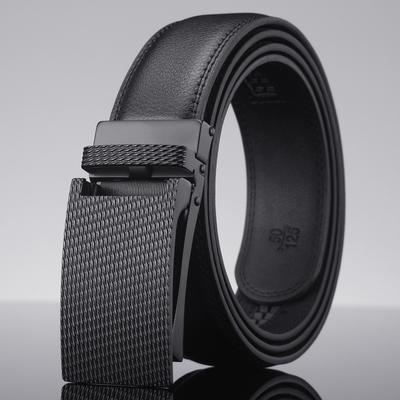 Genuine Leather Men'S Belt, Business Automatic Buckle Two-Layer Cowhide Belt, Men'S Black Belt