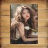 Korean Drama Metal Wall Art Decor for Cafe  Wavy Hair Houndstooth Design Christmas Gift for Women