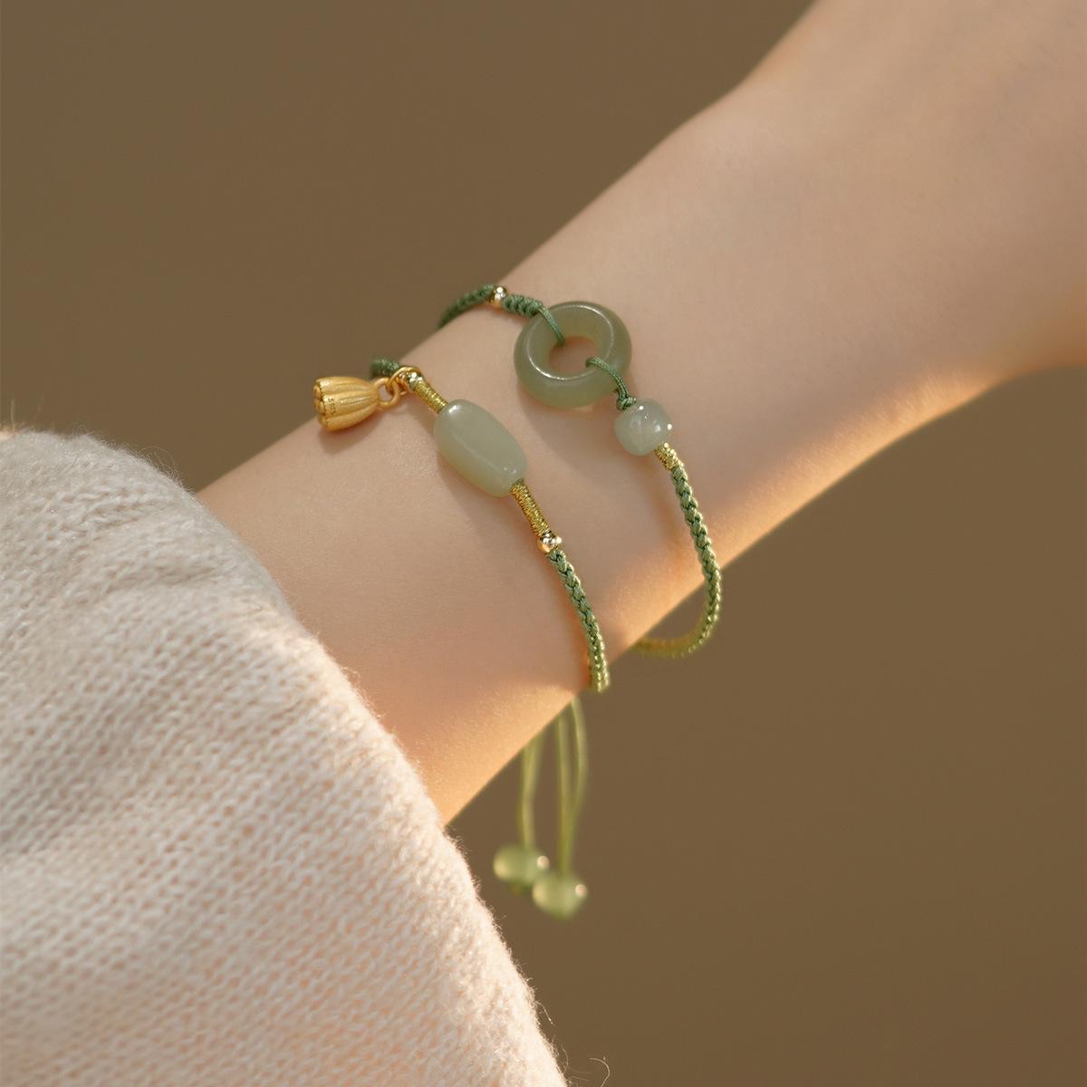 

Dianrun Hetian Jade Peace Buckle Retro Bracelet - Women s National Tide Gift