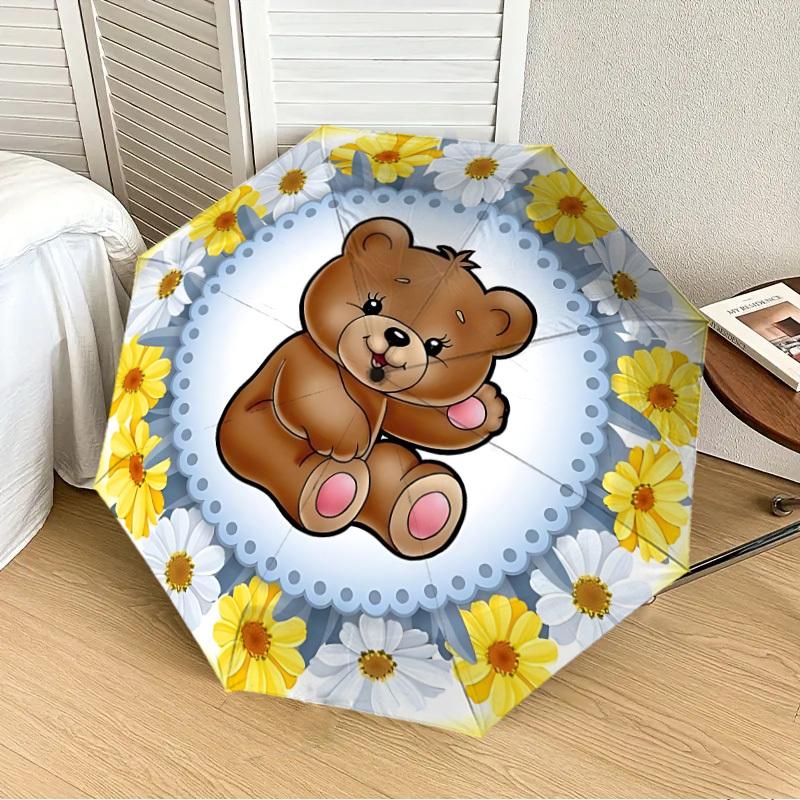 1pc Teddy Bear Fashionable Automatic Opening/Closing Folding Umbrella with 8 Iron Bones, Plastic Handle Yy251015048